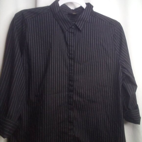 Worthington Blouse Shirt Women L Button Up 3/4 Sleeve Stripe Black White - Picture 10 of 16